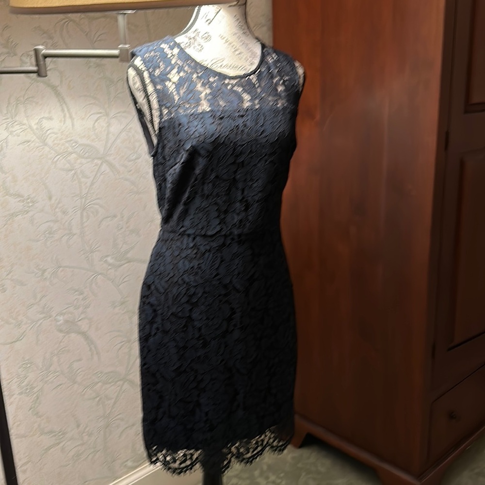 Navy blue lace over black - evening / cocktail dress from Banana Republic.